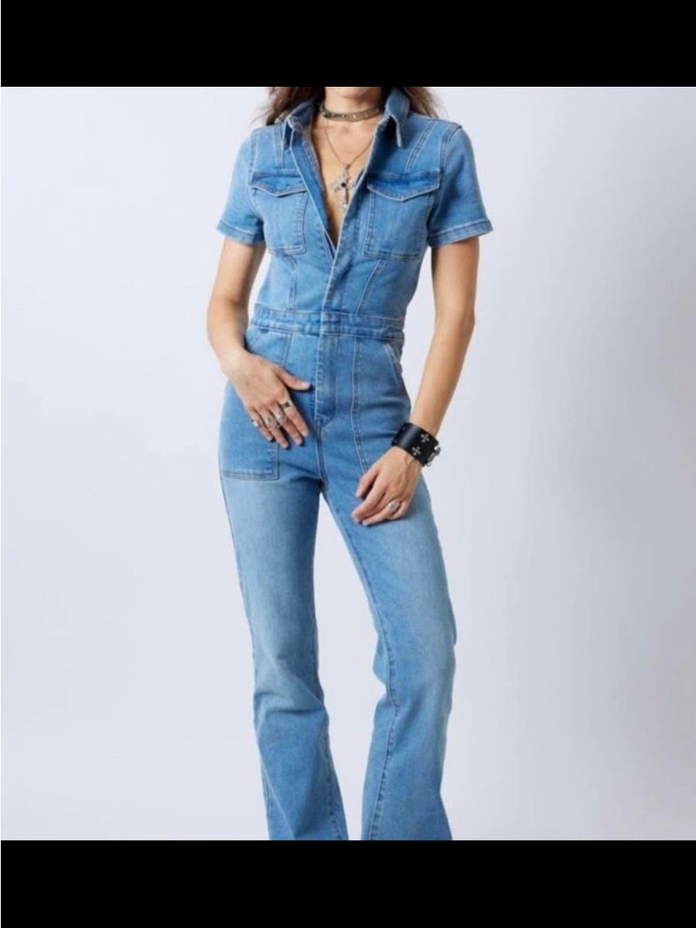Signature8 Light Blue Denim Boot Cut Jumpsuit
